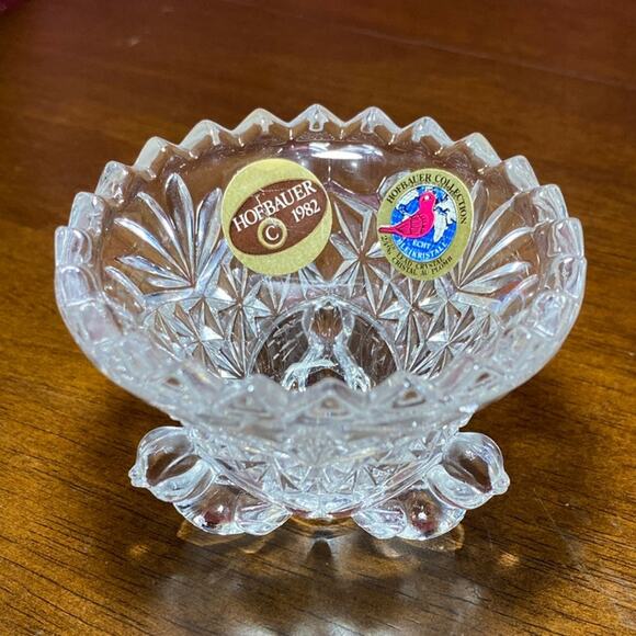 Vintage Hofbauer 1982 Lead Crystal Byrdes 3 footed Bird Sawtooth Trinket Dish - Picture 2 of 10